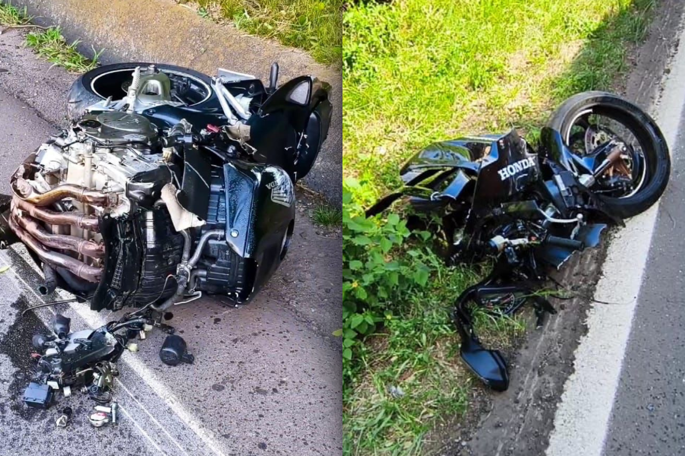 Moto parte ao meio após queda e colisão na Rota do Sol, em Westfália